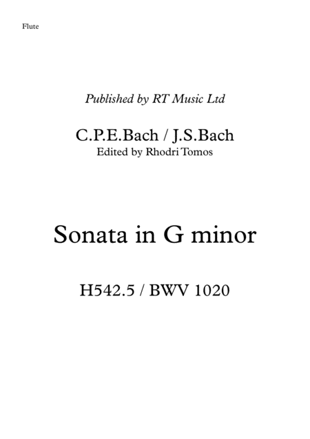 Cpe Bach H542 5 Sonata In G Minor Solo Parts Sheet Music