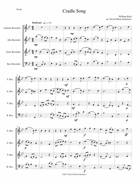 Cradle Song For Recorder Quartet Sheet Music