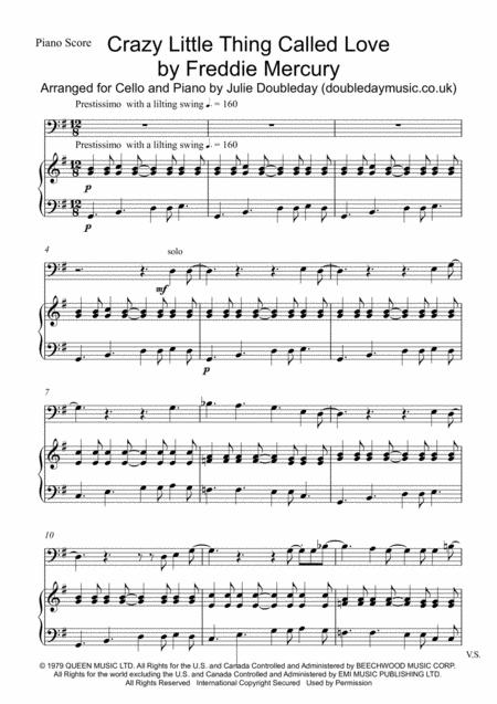 Crazy Little Thing Called Love For Solo Cello And Piano Sheet Music