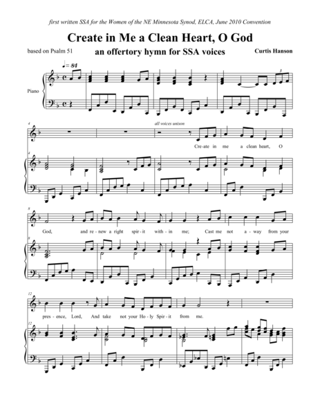 Free Sheet Music Create In Me A Clean Heart O God Offertory Hymn Multiple Voicings