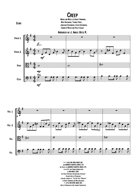 Free Sheet Music Creep For String Quartet Score