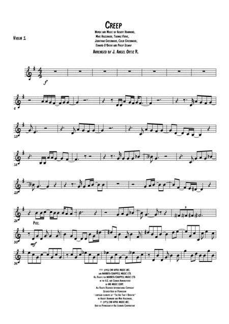 Free Sheet Music Creep String Quartet Violin 1