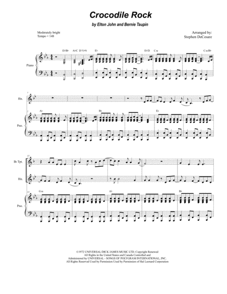 Free Sheet Music Crocodile Rock Duet For Bb Trumpet And French Horn