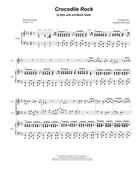 Free Sheet Music Crocodile Rock Duet For Violin And Viola