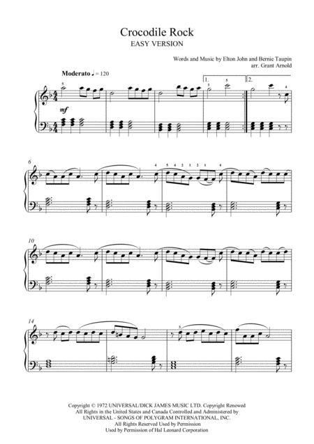 Crocodile Rock Easy Version Sheet Music