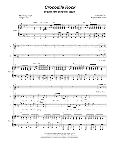 Free Sheet Music Crocodile Rock For Satb