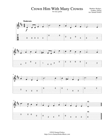 Crown Him With Many Crowns For Easy Guitar With Tab Sheet Music