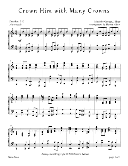 Crown Him With Many Crowns Piano Solo Sheet Music