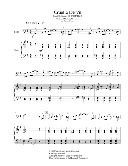 Free Sheet Music Cruella De Vil For Cello And Piano