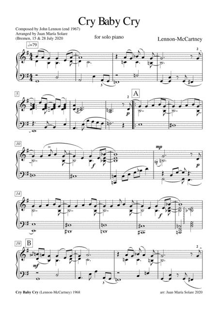 Cry Baby Cry Solo Piano Sheet Music
