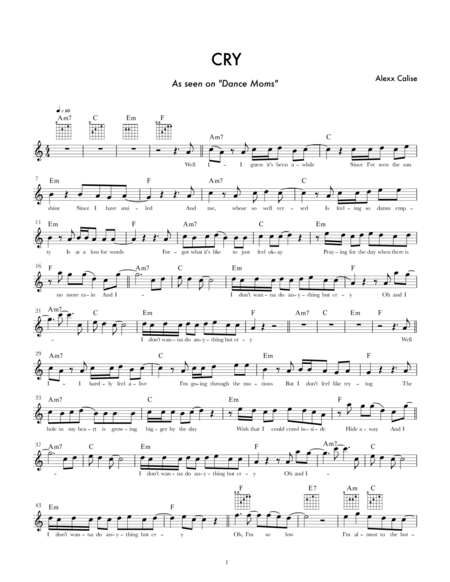 Free Sheet Music Cry By Alexx Calise