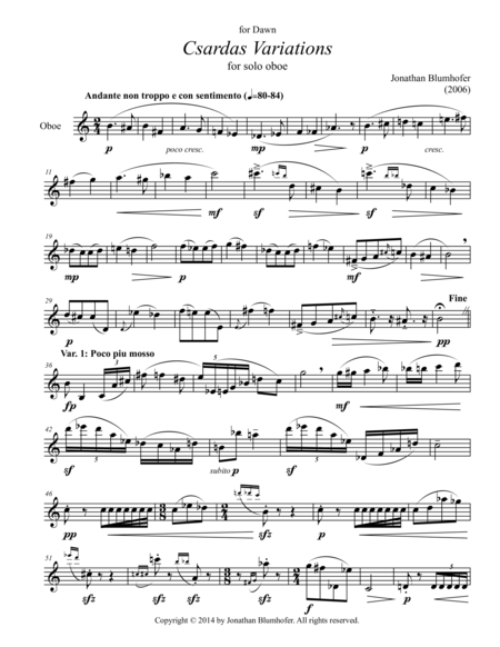 Free Sheet Music Csardas Variations