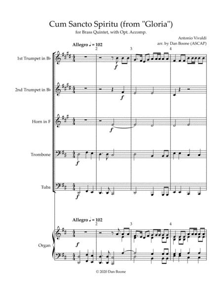 Cum Sancto Spiritu From Gloria For Brass Quintet Opt Accomp Sheet Music