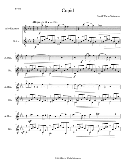 Free Sheet Music Cupid For Alto Recorder And Guitar