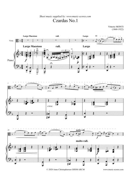 Czardas No 1 Monti Viola And Piano Sheet Music