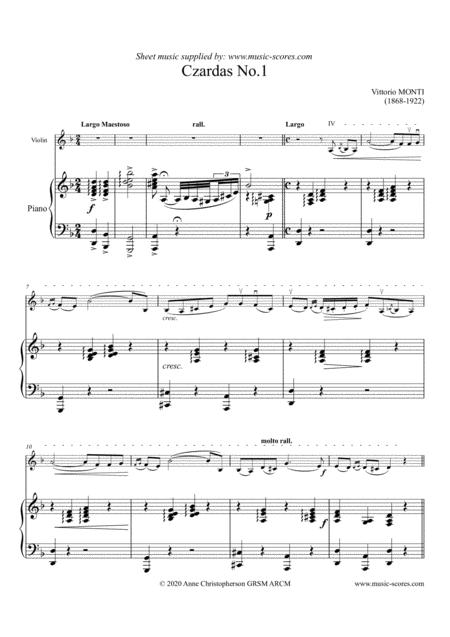 Free Sheet Music Czardas No 1 Monti Violin And Piano