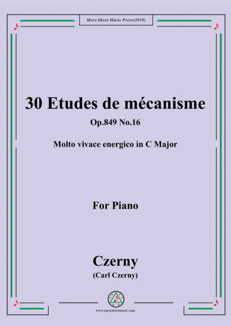 Czerny 30 Etudes De Mcanisme Op 849 No 16 Molto Vivace Energico In C Major For Piano Sheet Music