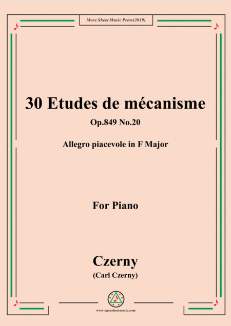 Czerny 30 Etudes De Mcanisme Op 849 No 20 Allegro Piacevole F Major For Piano Sheet Music