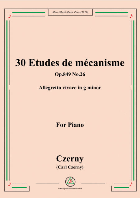 Czerny 30 Etudes De Mcanisme Op 849 No 26 Allegretto Vivace In G Minor For Piano Sheet Music