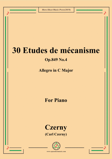 Czerny 30 Etudes De Mcanisme Op 849 No 4 Allegro In C Major For Piano Sheet Music