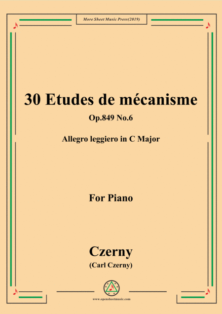 Free Sheet Music Czerny 30 Etudes De Mcanisme Op 849 No 6 Allegro Leggiero In C Major For Piano