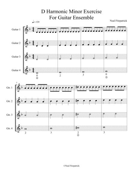 D Harmonic Minor Scale For Guitar Ensemble Sheet Music