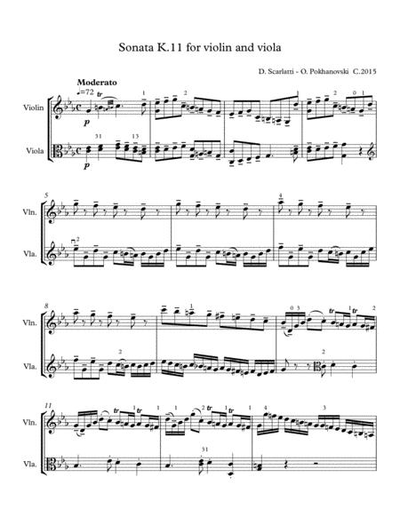 D Scarlatti Sonata In C Minor K 11 For Violin And Viola Sheet Music