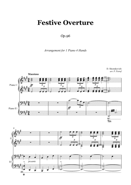 D Shostakovich Festive Overture 1 Piano 4 Hands Sheet Music