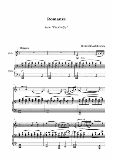 Free Sheet Music D Shostakovich Romance From The Film The Gadfly For Violin And Piano
