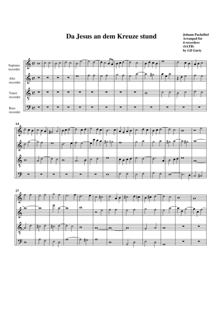 Da Jesus An Dem Kreuze Stund Arrangement For 4 Recorders Sheet Music