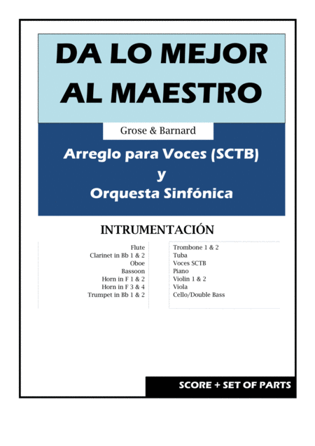 Da Lo Mejor Al Maestro Himno Tradicional Orchestra Score Set Of Parts Sheet Music
