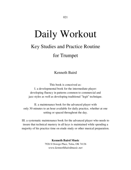 Daily Workout Key Studies And Practice Routine For Trumpet Sheet Music