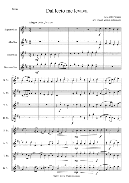 Dal Lecto Me Levava For Saxophone Quartet Sheet Music