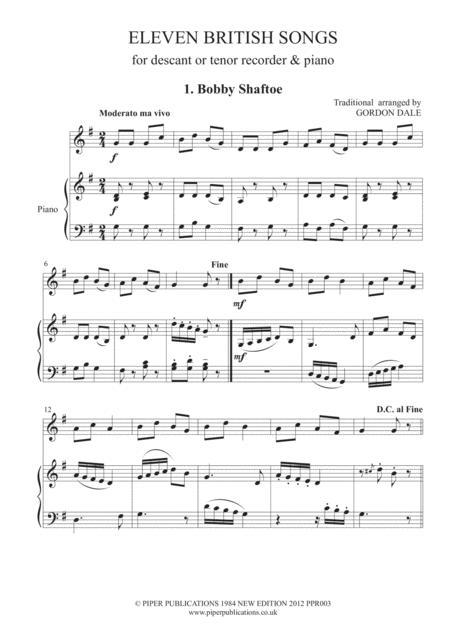 Free Sheet Music Dale Eleven British Songs For R E Corder Piano