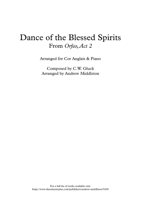 Dance Of The Blessed Spirits Arranged For Cor Anglais And Piano Sheet Music