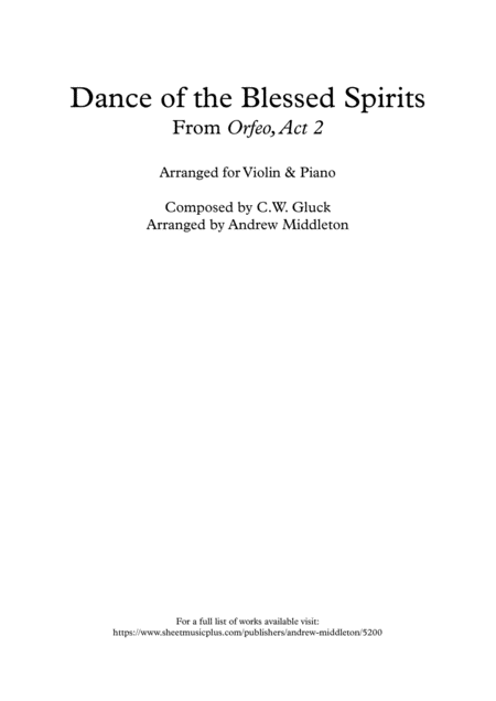 Dance Of The Blessed Spirits Arranged For Violin And Piano Sheet Music