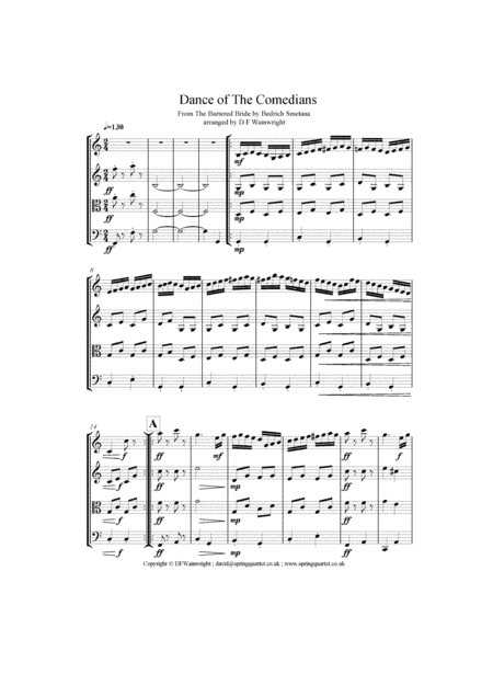 Dance Of The Comedians From The Bartered Bride By Smetana For String Quartet Score Parts Mp3 Sheet Music