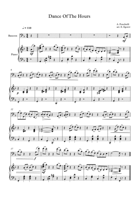 Dance Of The Hours Amilcare Ponchielli For Bassoon Piano Sheet Music