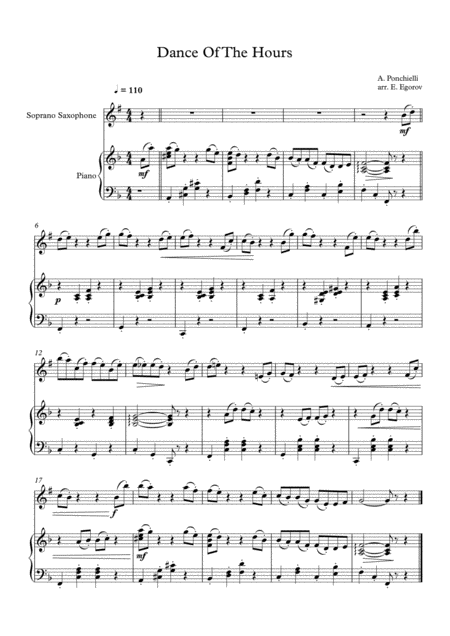 Dance Of The Hours Amilcare Ponchielli For Soprano Saxophone Piano Sheet Music