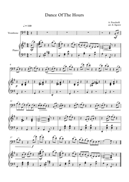 Free Sheet Music Dance Of The Hours Amilcare Ponchielli For Trombone Piano