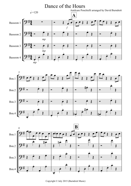 Free Sheet Music Dance Of The Hours For Bassoon Quartet