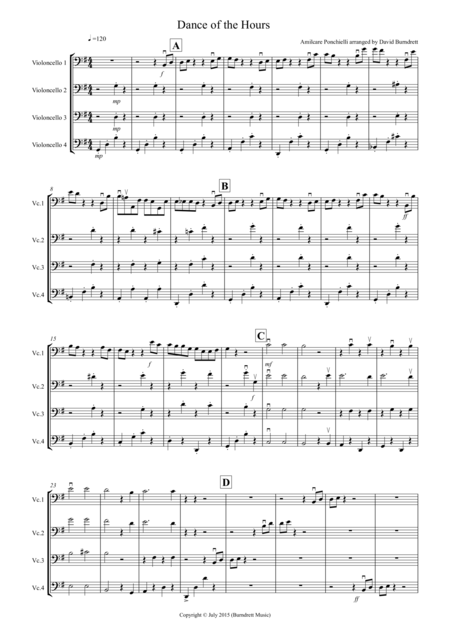 Dance Of The Hours For Cello Quartet Sheet Music