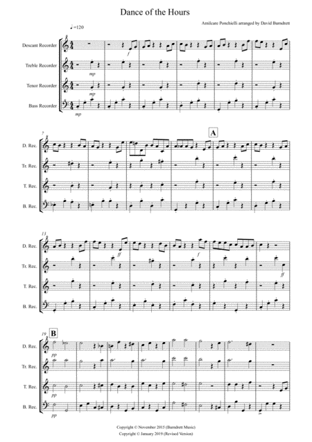 Dance Of The Hours For Recorder Quartet Sheet Music