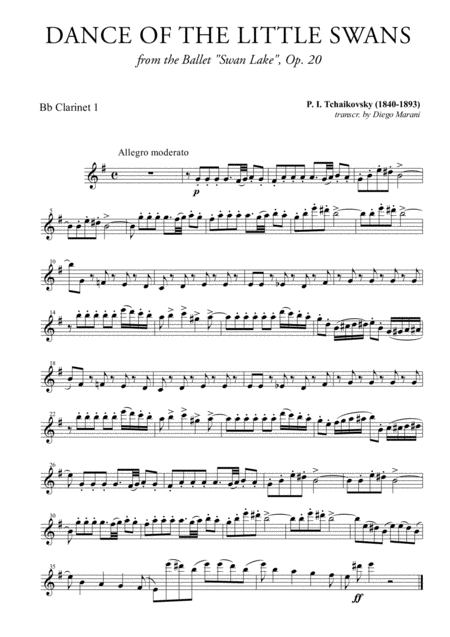Free Sheet Music Dance Of The Little Swans For Clarinet Quartet