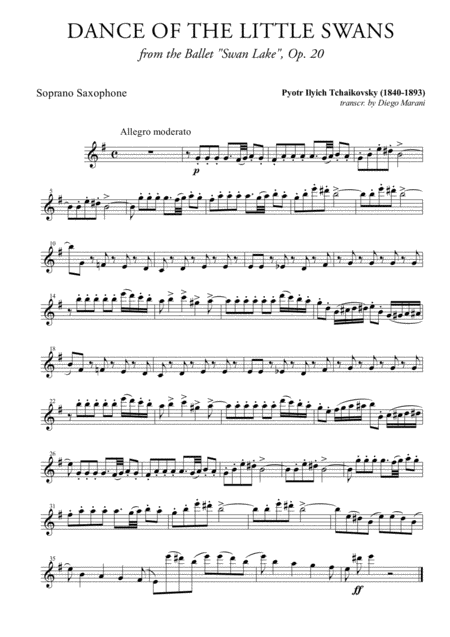 Dance Of The Little Swans For Saxophone Quartet Sheet Music