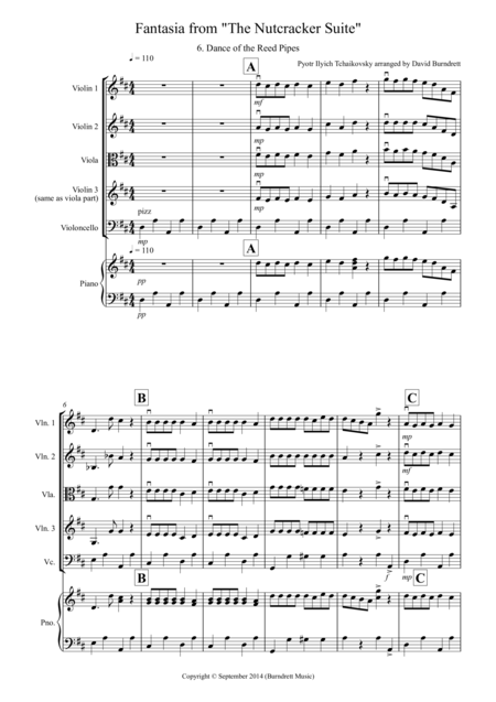 Free Sheet Music Dance Of The Reed Pipes Fantasia From Nutcracker For String Quartet