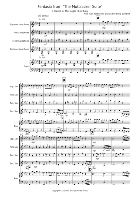 Free Sheet Music Dance Of The Sugar Plum Fairy Fantasia From Nutcracker For Saxophone Quartet