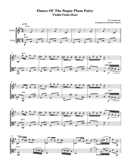 Dance Of The Sugar Plum Fairy From The Nutcracker Violin Viola Duet Sheet Music