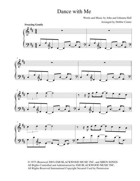 Dance With Me By Orleans Arranged For Piano By Debbie Center Sheet Music