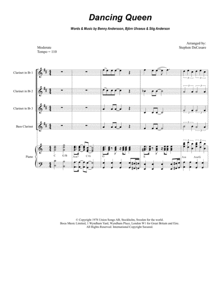 Dancing Queen For Clarinet Choir And Piano Sheet Music